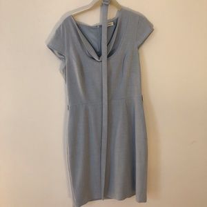 Blue Belted Boatneck cowl neck Calvin Klein Dress cap sleeves